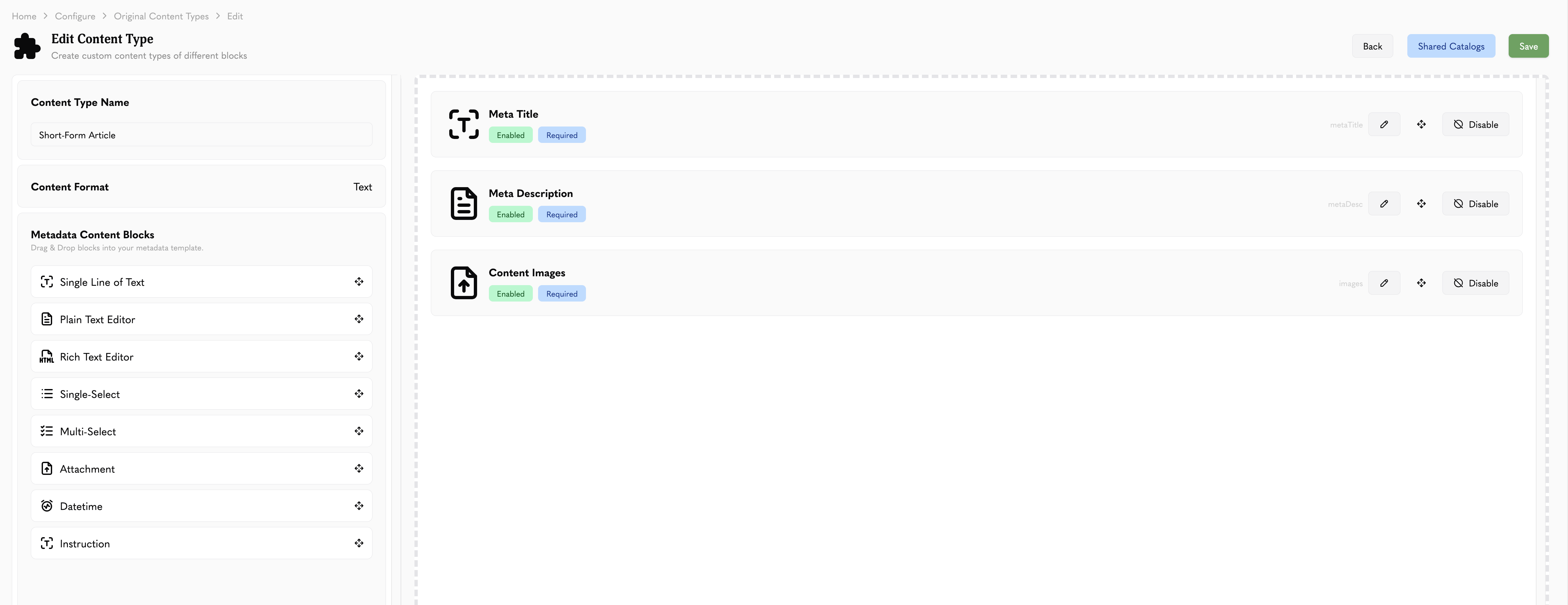Edit Content Template Page