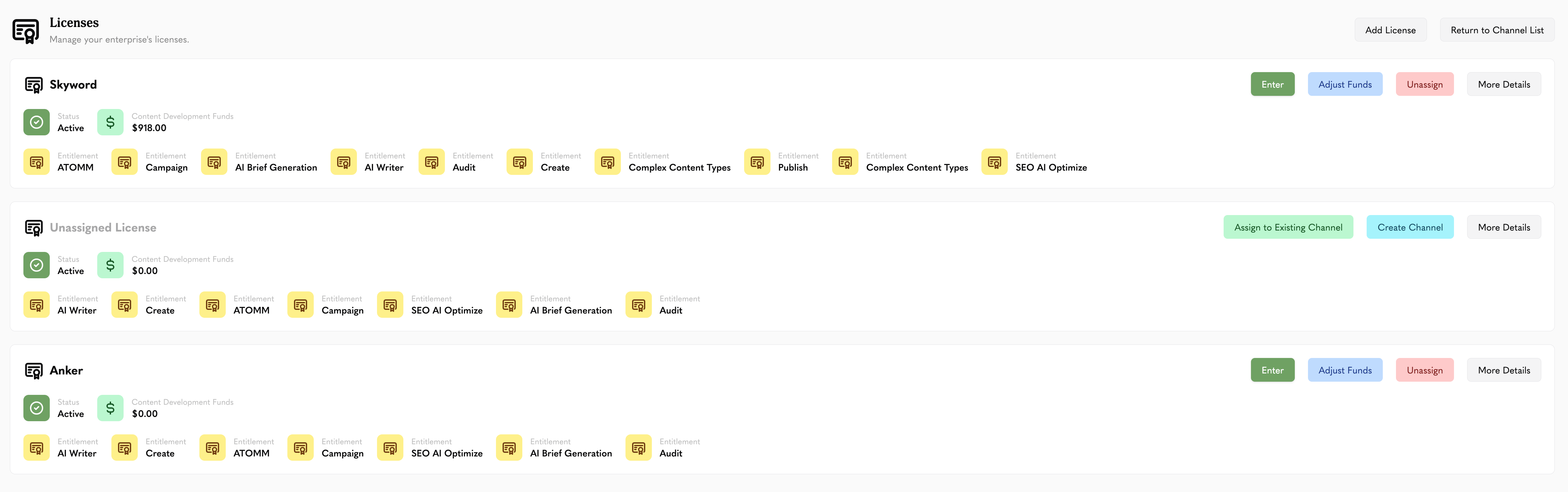 License Edit Page