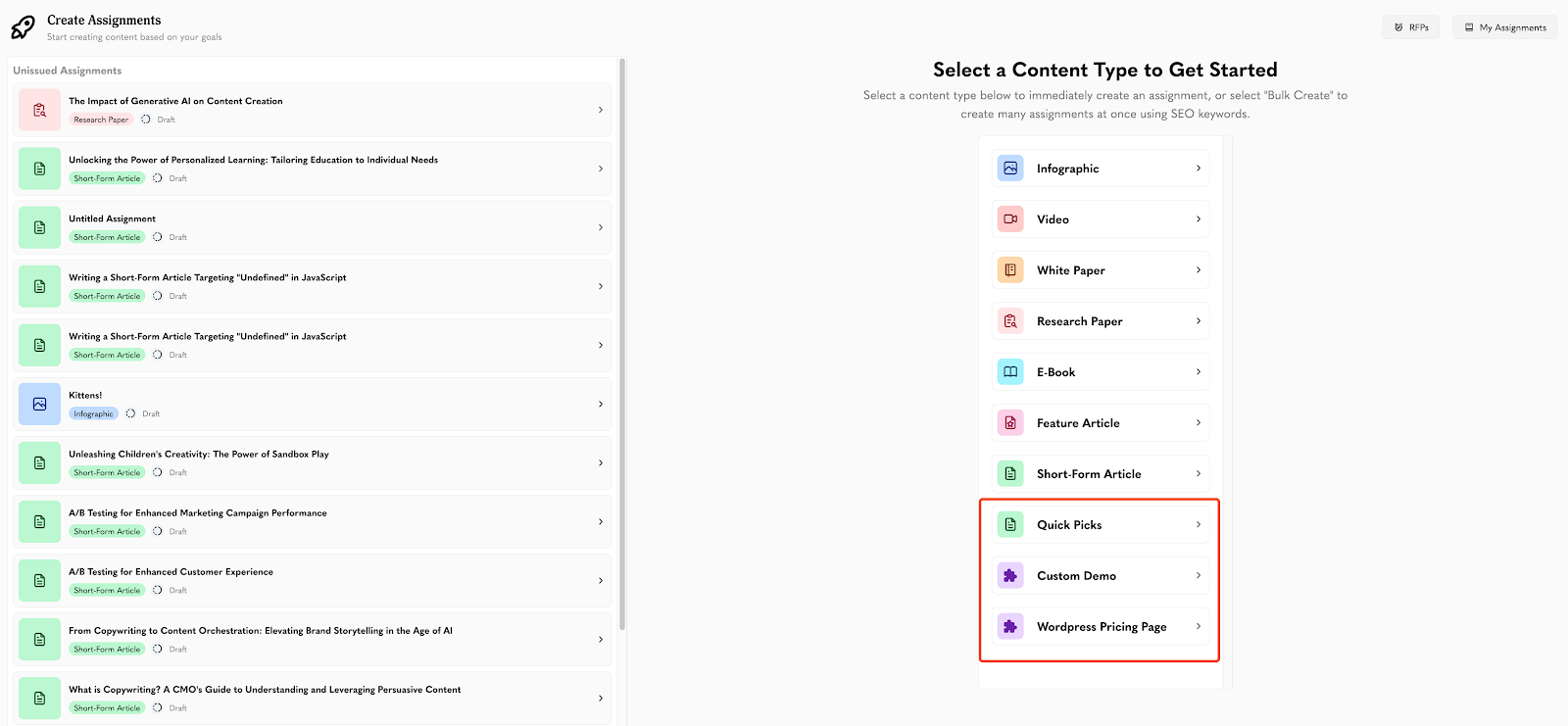 new content types displayed